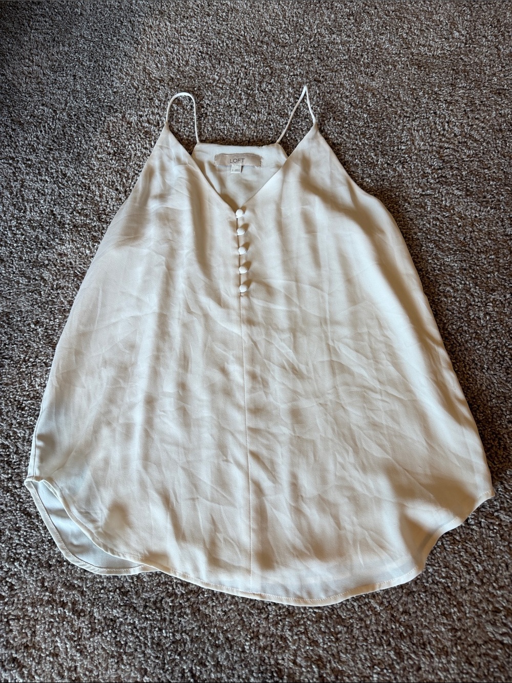 LOFT Cream Spaghetti Strap V-Neck Button-Front Camisole